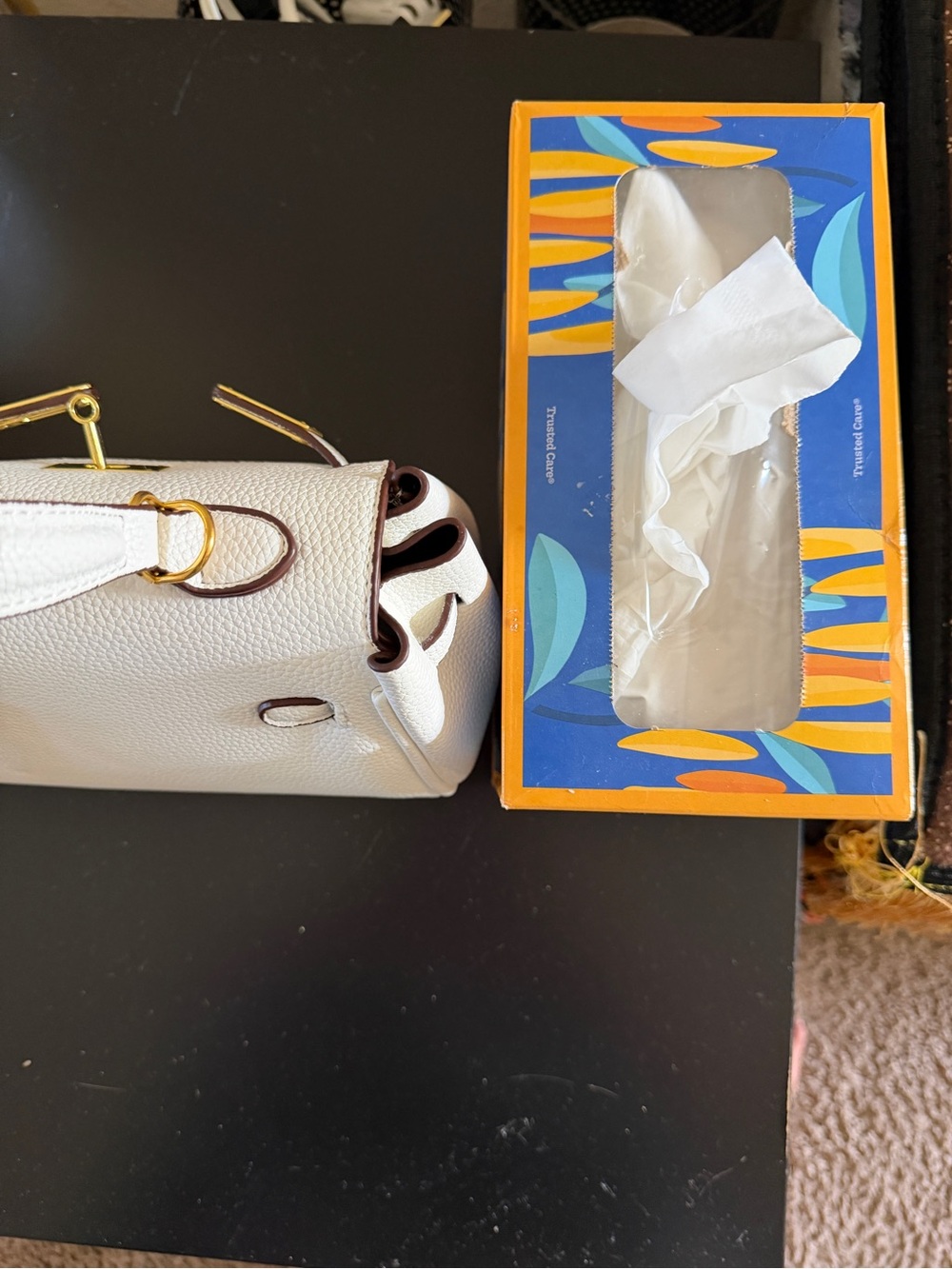 Source Unknown White Printed Top-Handle Satchel with Gold Hardware - Picture 7 of 7